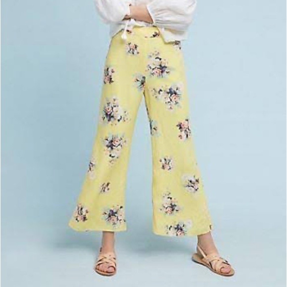 Anthropologie Feather Bone size 6 yellow floral pants Talese - Picture 2 of 12